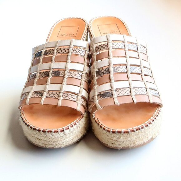 Dolce Vita Beige Platform Espadrille Wedge Heel Mule Sandals Slip-on Summer Shoe - Picture 12 of 16